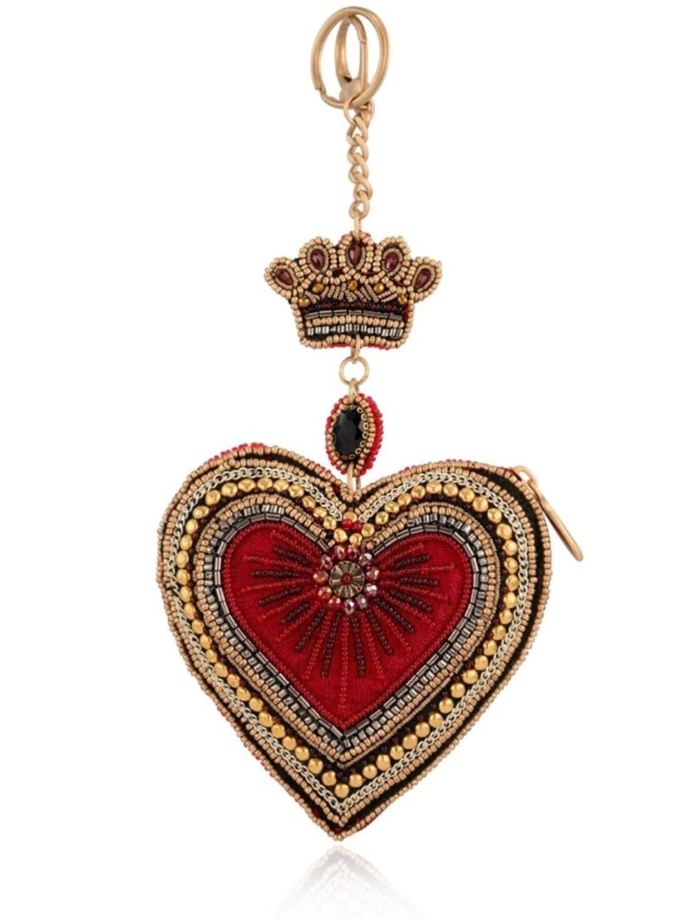 Mary Frances High Court Coin Purse Mini Beaded Zip Heart Red Gold Love Bag NEW